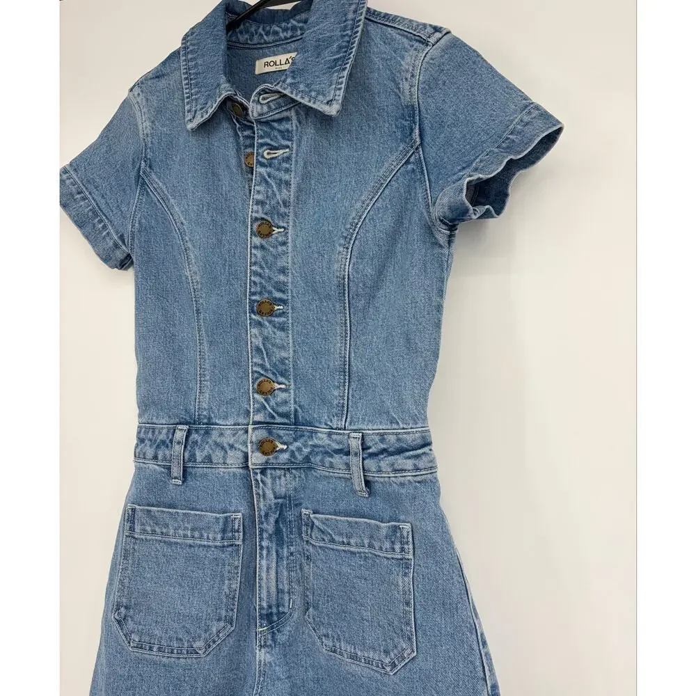 Rolla's Sailor Denim Romper in Lily Blue